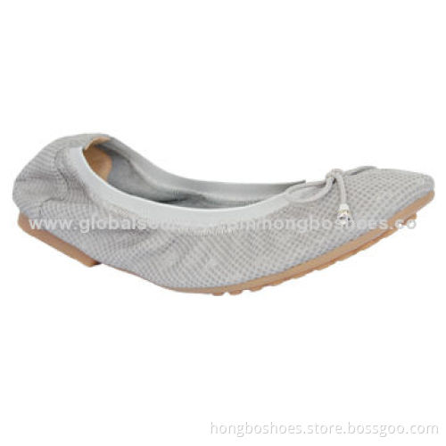 Flat Shoes with low-heel, round toe, bow and endings, comfortable insole, elastic